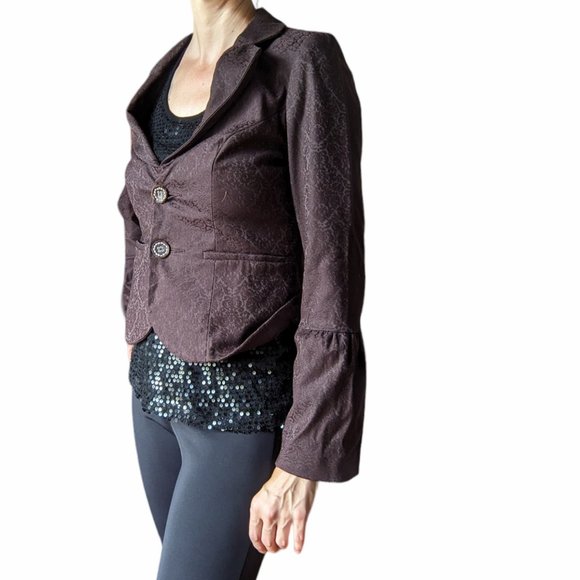 Tristan & Iseut vintage brown brocade jacket with bell sleeves - Picture 4 of 14